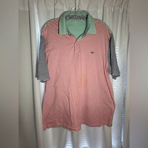VINEYARD VINES Pink/Green/Blue Striped Cotton Polo Shirt Sz XL